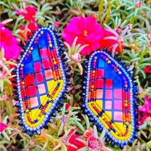 Native American made Inlay center hand beaded by Mississippi Band of Choctaw